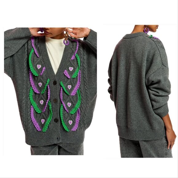 ESSENTIEL ANTWERP Elk Oversized Wool Cardigan, Size M, Gray, New with tag, - Picture 2 of 15